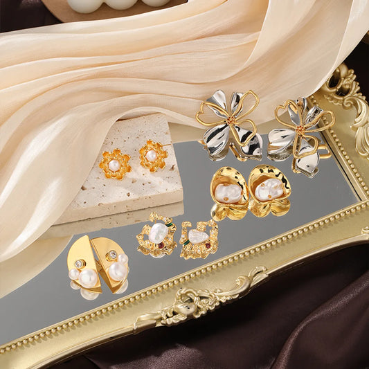 1 Pair Classic Style Flower Enamel Plating Inlay Copper Zircon 14k Gold Plated 18k Gold Plated Ear Studs