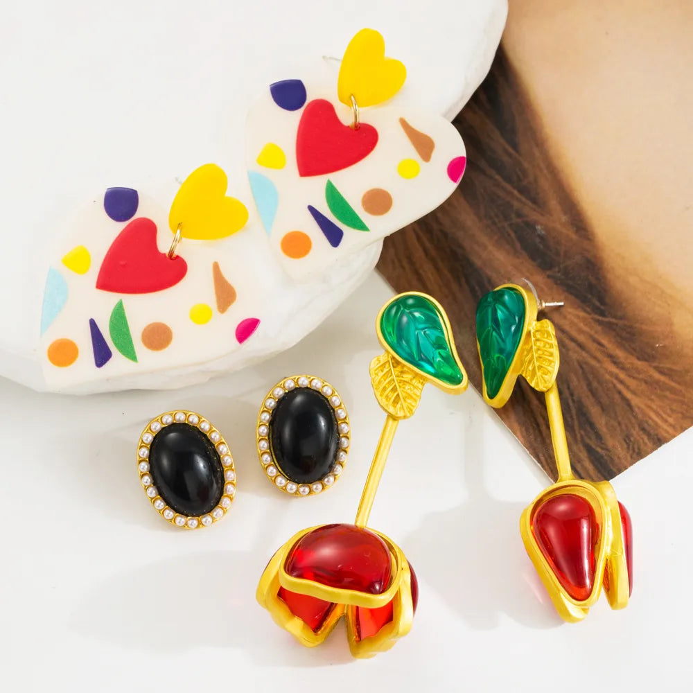 1 Pair Classic Style Flower Inlay Alloy Resin Resin Drop Earrings