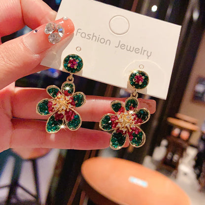 1 Pair Classic Style Flower Inlay Copper Zircon Drop Earrings