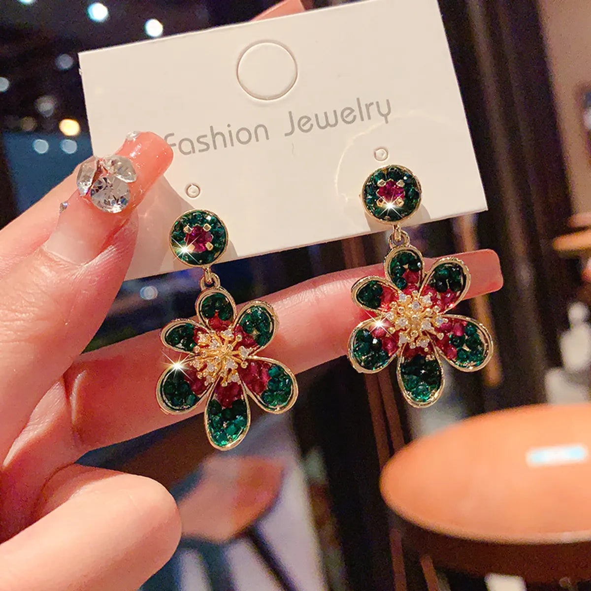 1 Pair Classic Style Flower Inlay Copper Zircon Drop Earrings