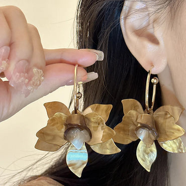 1 Pair Classic Style Flower Patchwork Alloy Drop Earrings