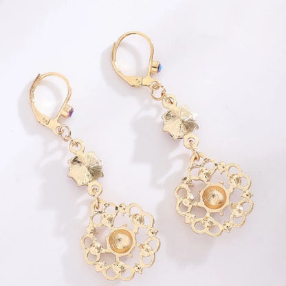 1 Pair Classic Style Flower Plating Inlay Alloy Artificial Gemstones Drop Earrings