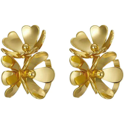 1 Pair Classic Style Flower Plating Metal Earrings