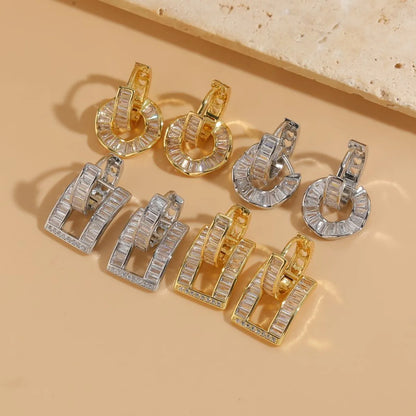 1 Pair Classic Style Geometric Asymmetrical Plating Inlay Copper Zircon 14k Gold Plated Ear Studs