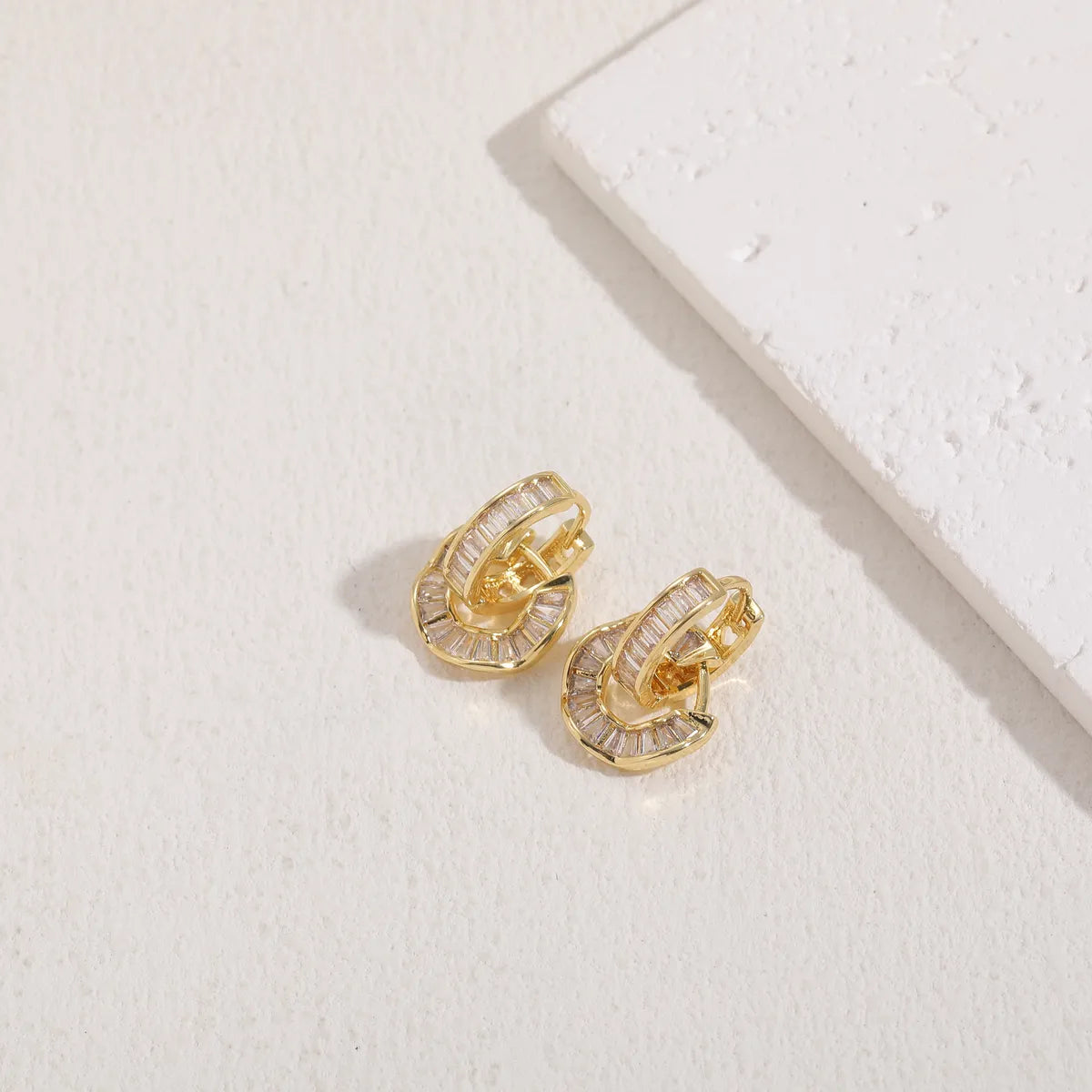 1 Pair Classic Style Geometric Asymmetrical Plating Inlay Copper Zircon 14k Gold Plated Ear Studs