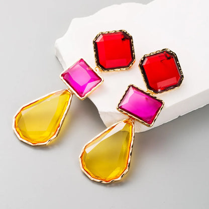 1 Pair Classic Style Geometric Inlay Alloy Artificial Gemstones Drop Earrings