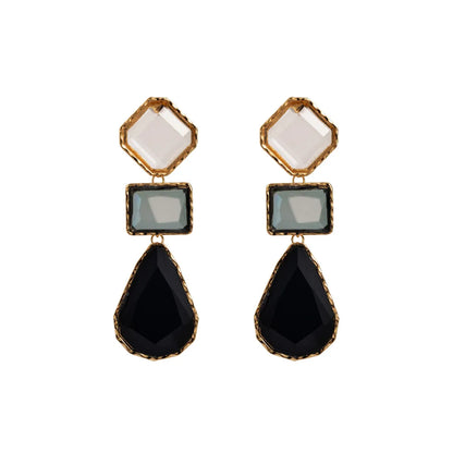 1 Pair Classic Style Geometric Inlay Alloy Artificial Gemstones Drop Earrings