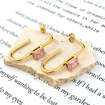 1 Pair Classic Style Geometric Plating Inlay Stainless Steel Zircon Earrings