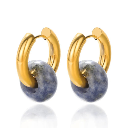 1 Pair Classic Style Geometric Plating Natural Stone Metal Hoop Earrings