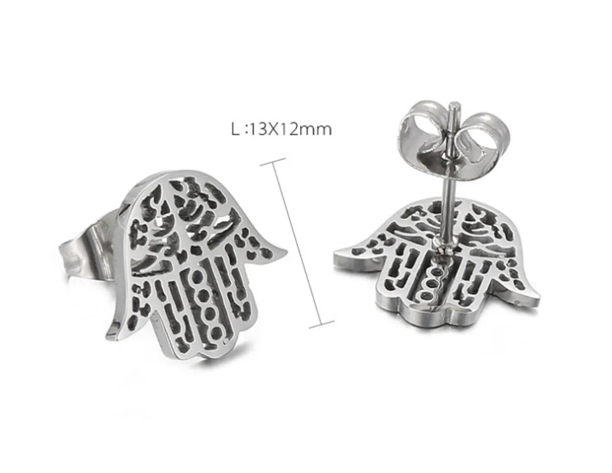 1 Pair Classic Style Hand Of Fatima Hollow Out Stainless Steel Ear Studs