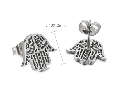 1 Pair Classic Style Hand Of Fatima Hollow Out Stainless Steel Ear Studs