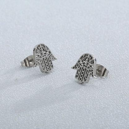 1 Pair Classic Style Hand Of Fatima Hollow Out Stainless Steel Ear Studs