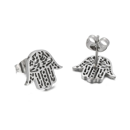 1 Pair Classic Style Hand Of Fatima Hollow Out Stainless Steel Ear Studs