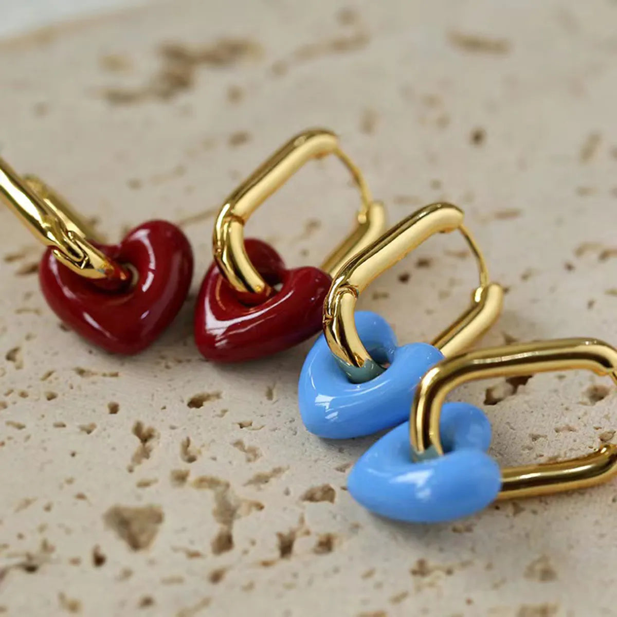 1 Pair Classic Style Heart Shape Enamel Plating Copper Earrings