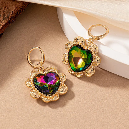 1 Pair Classic Style Heart Shape Flower Floral Plating Inlay Alloy Ferroalloy Zircon 14k Gold Plated Drop Earrings