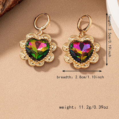 1 Pair Classic Style Heart Shape Flower Floral Plating Inlay Alloy Ferroalloy Zircon 14k Gold Plated Drop Earrings