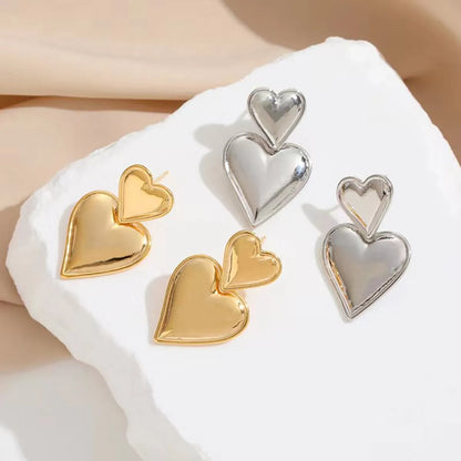 1 Pair Classic Style Heart Shape Plating Copper 24k Gold Plated Drop Earrings