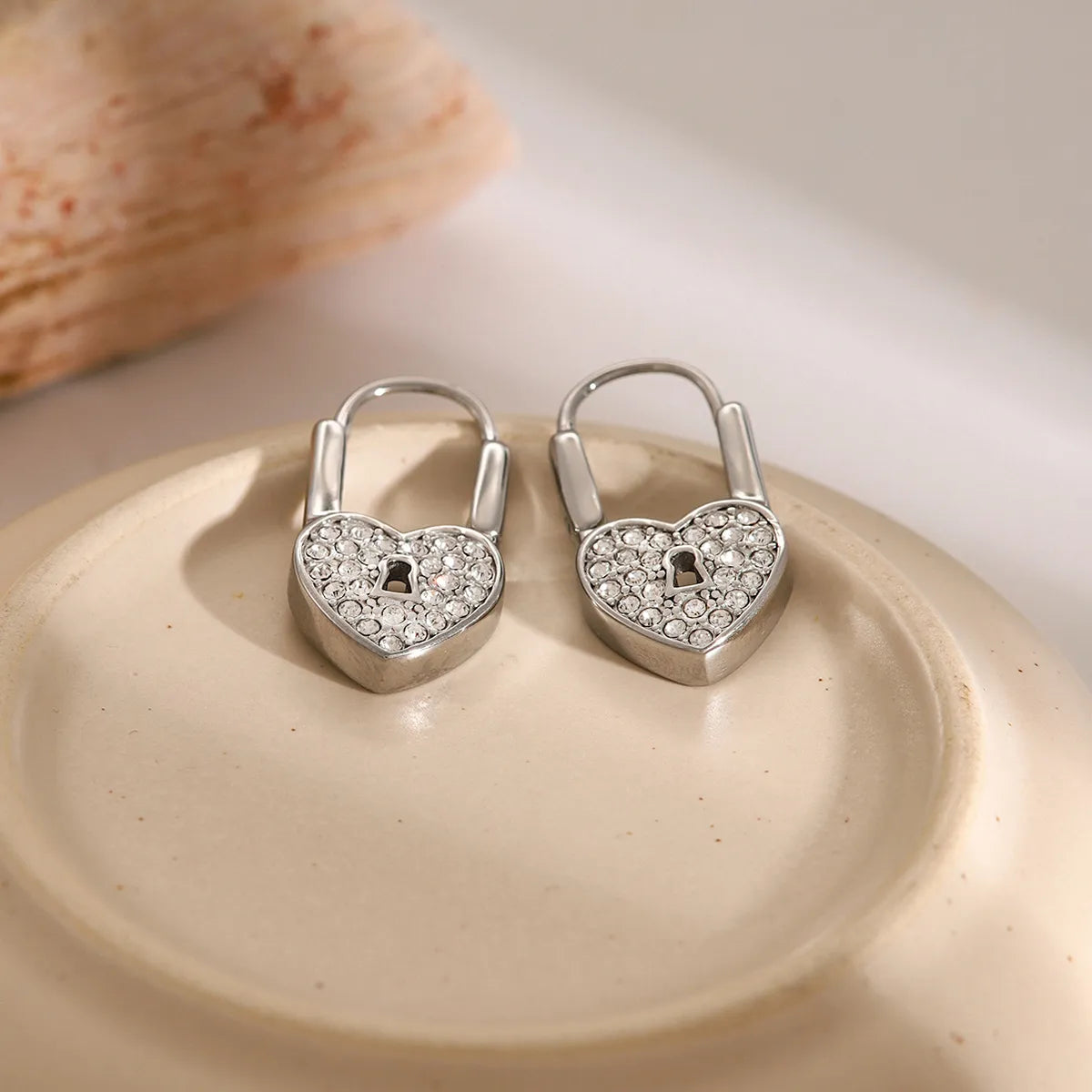 1 Pair Classic Style Heart Shape Plating Inlay 316 Stainless Steel  Rhinestones Drop Earrings