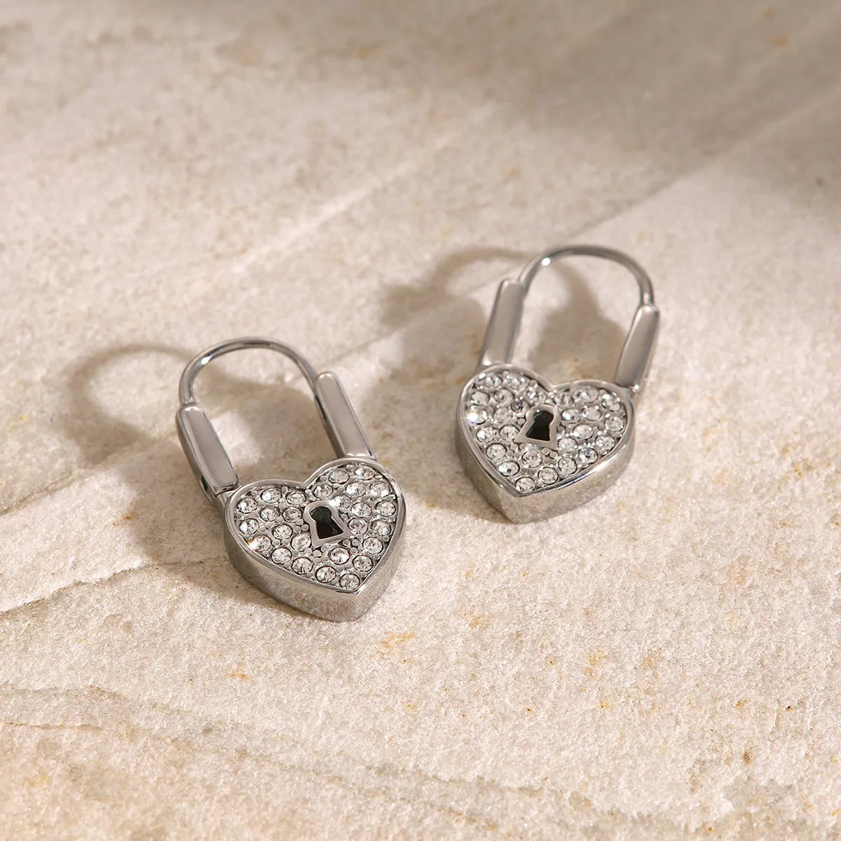 1 Pair Classic Style Heart Shape Plating Inlay 316 Stainless Steel  Rhinestones Drop Earrings