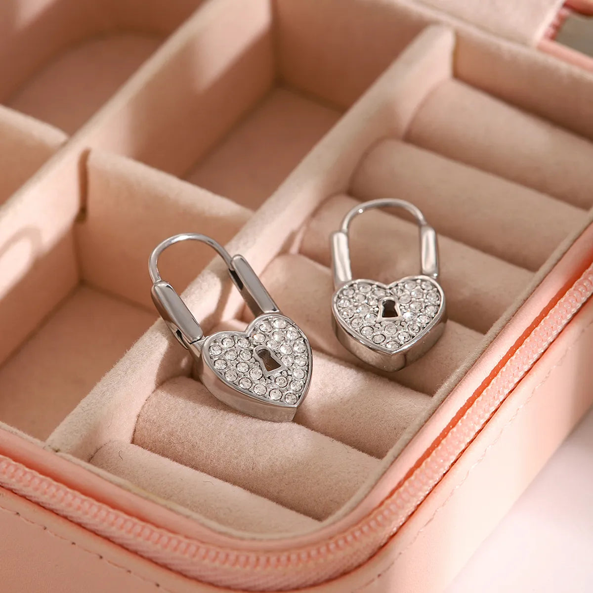 1 Pair Classic Style Heart Shape Plating Inlay 316 Stainless Steel  Rhinestones Drop Earrings