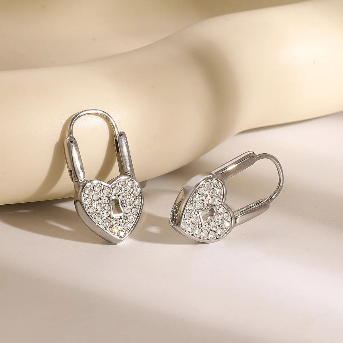 1 Pair Classic Style Heart Shape Plating Inlay 316 Stainless Steel  Rhinestones Drop Earrings