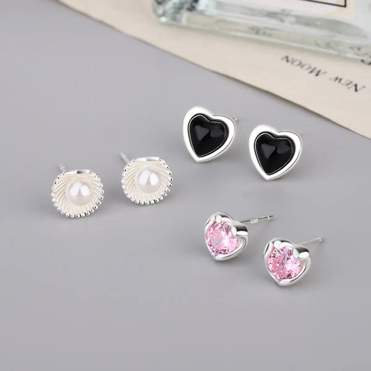 1 Pair Classic Style Heart Shape Plating Inlay Sterling Silver Artificial Gemstones Ear Studs