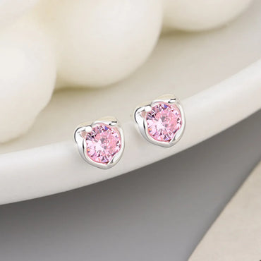 1 Pair Classic Style Heart Shape Plating Inlay Sterling Silver Artificial Gemstones Ear Studs