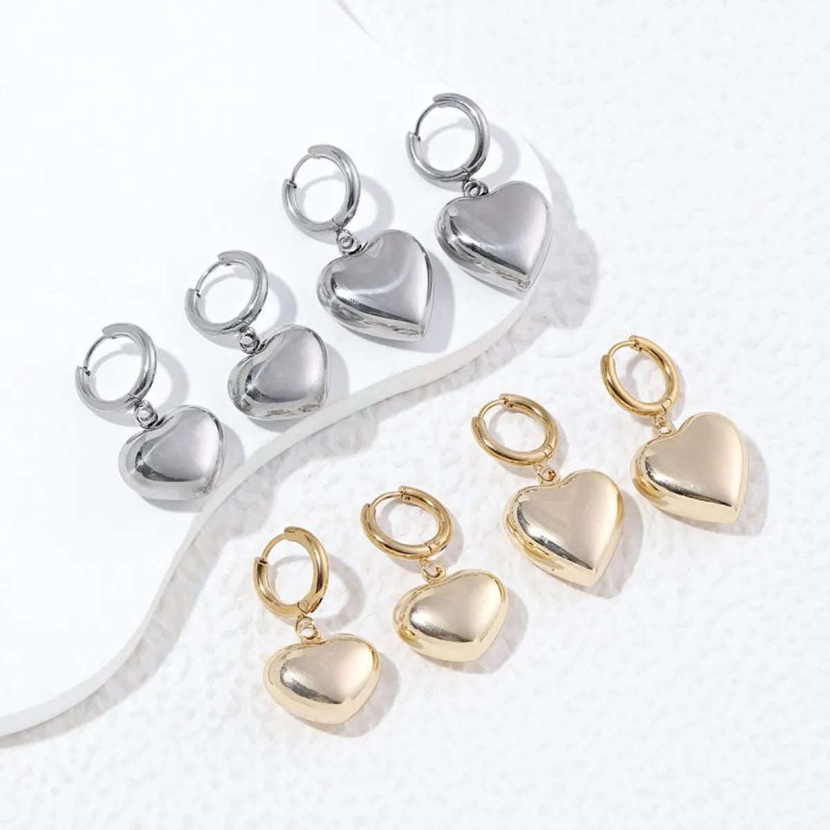 1 Pair Classic Style Heart Shape Plating Stainless Steel 18k Gold Plated Earrings