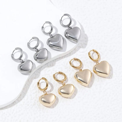 1 Pair Classic Style Heart Shape Plating Stainless Steel 18k Gold Plated Earrings