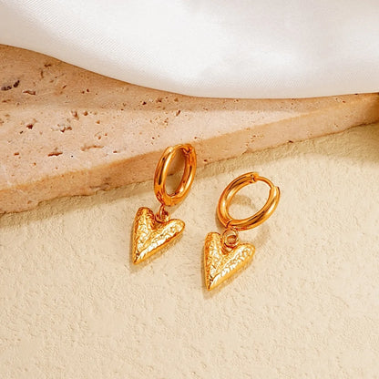 1 Pair Classic Style Heart Shape Plating Stainless Steel Gold Plated Drop Earrings