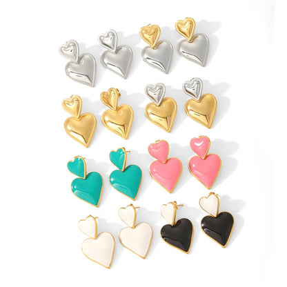 1 Pair Classic Style Heart Shape Polishing Epoxy Plating Stainless Steel 18k Gold Plated Drop Earrings