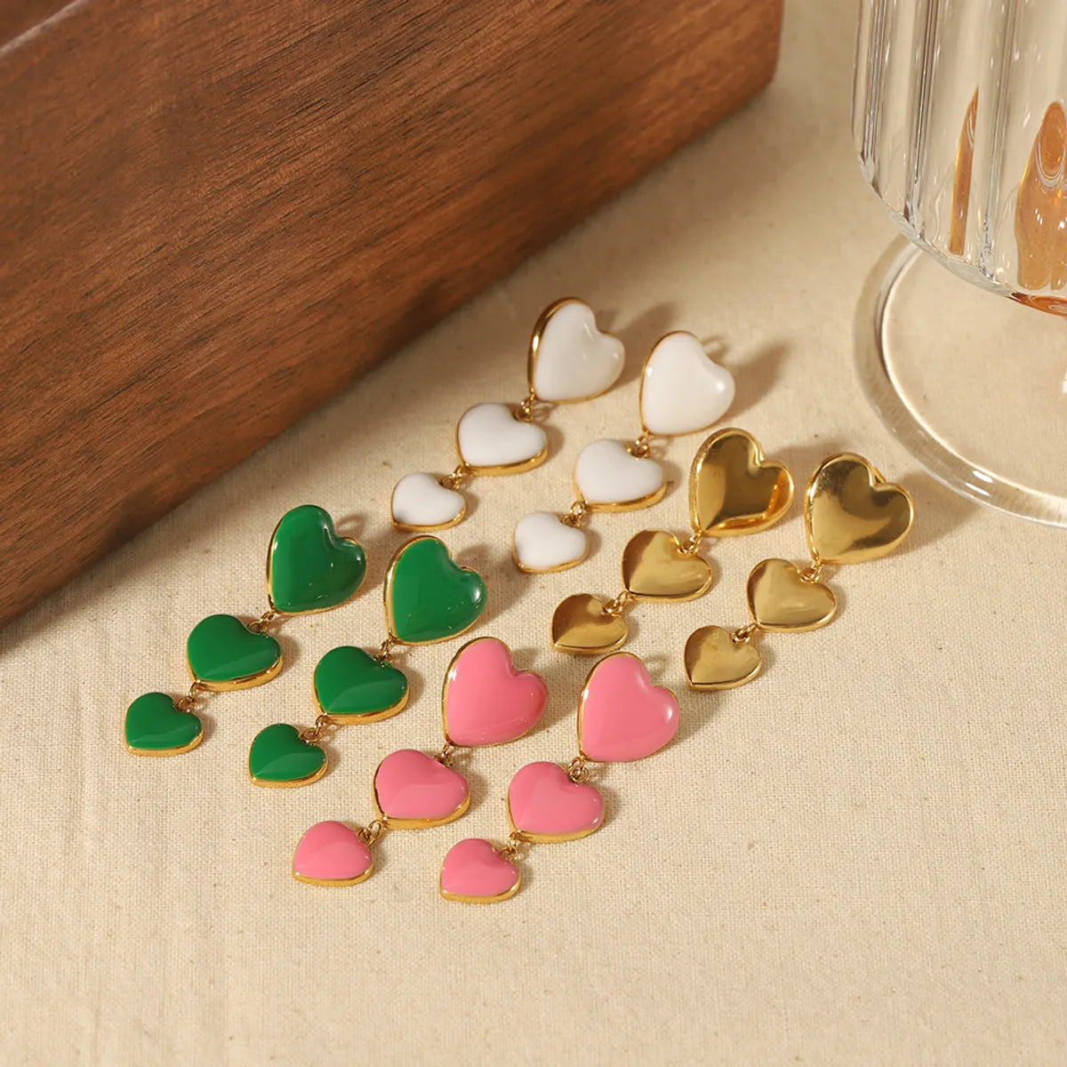 1 Pair Classic Style Heart Shape Polishing Plating Stainless Steel 18k Gold Plated Drop Earrings Ear Studs