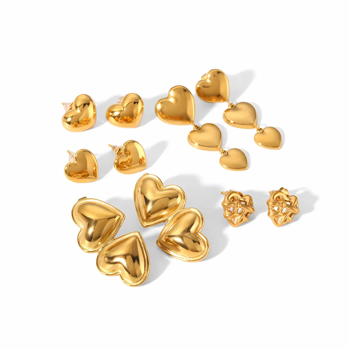 1 Pair Classic Style Heart Shape Polishing Plating Stainless Steel 18k Gold Plated Drop Earrings Ear Studs