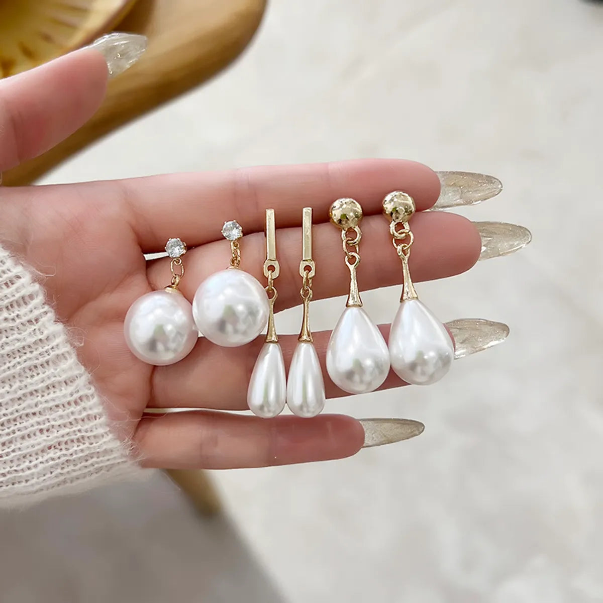 1 Pair Classic Style Korean Style Geometric Imitation Pearl Alloy Gold Plated Drop Earrings