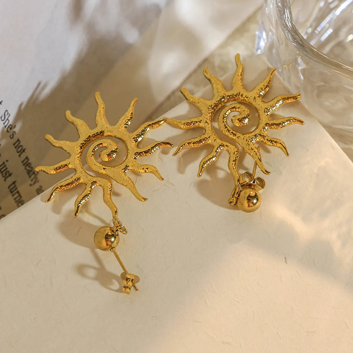 1 Pair Classic Style Korean Style IG Style Sun 304 Stainless Steel 14K Gold Plated Drop Earrings