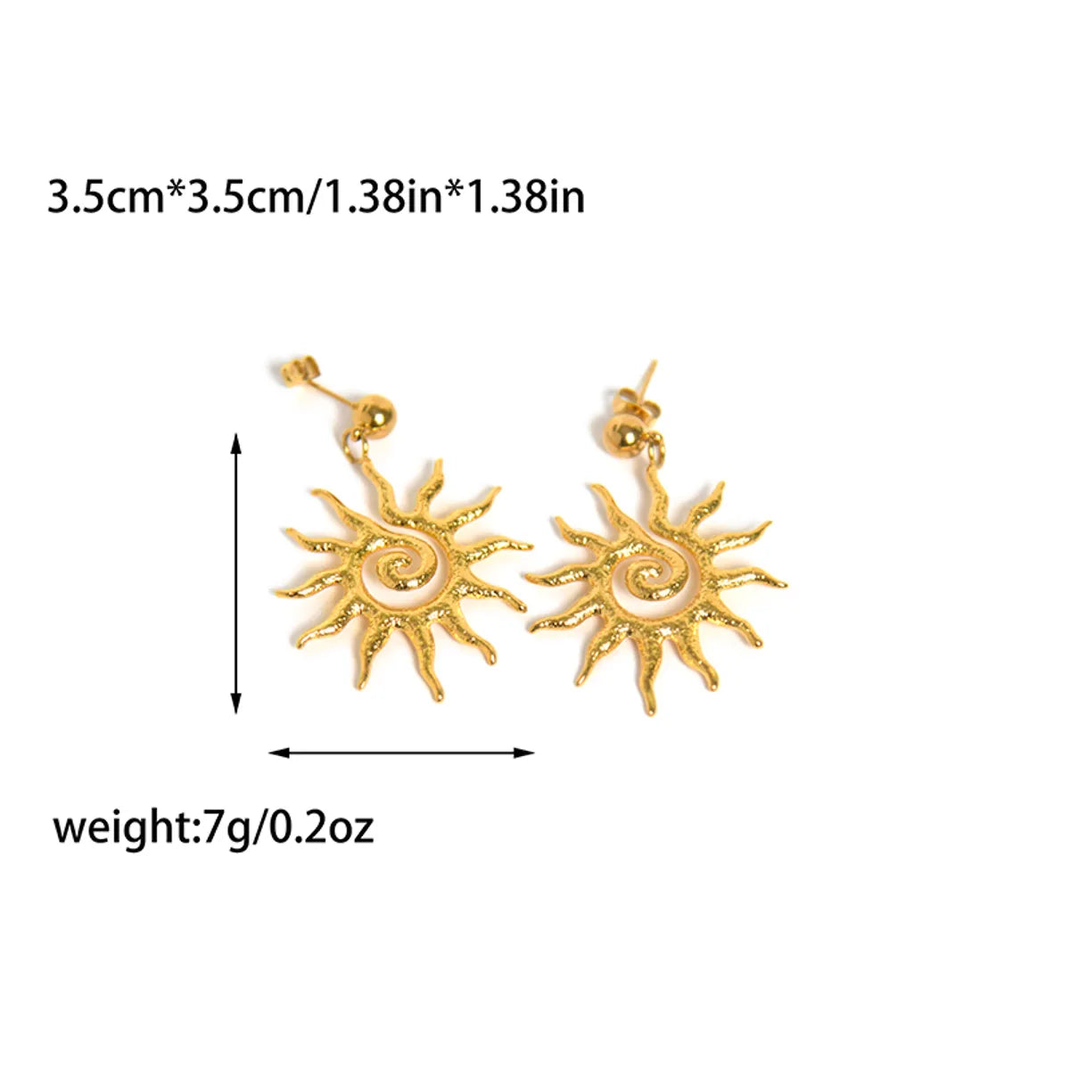 1 Pair Classic Style Korean Style IG Style Sun 304 Stainless Steel 14K Gold Plated Drop Earrings