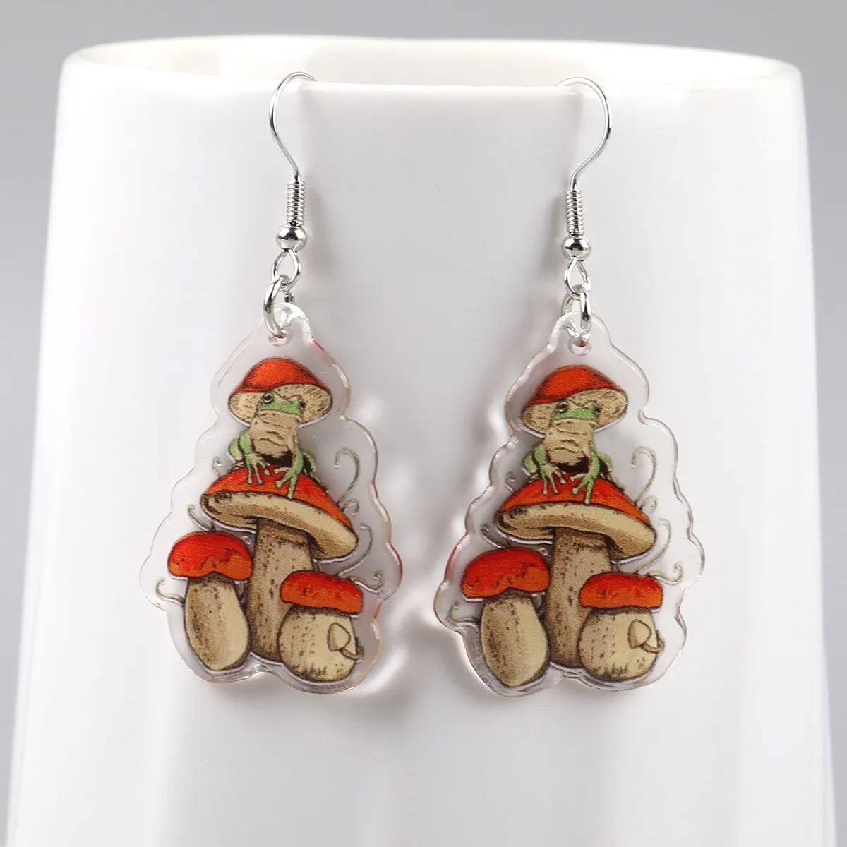 1 Pair Classic Style Mushroom Printing Arylic Drop Earrings