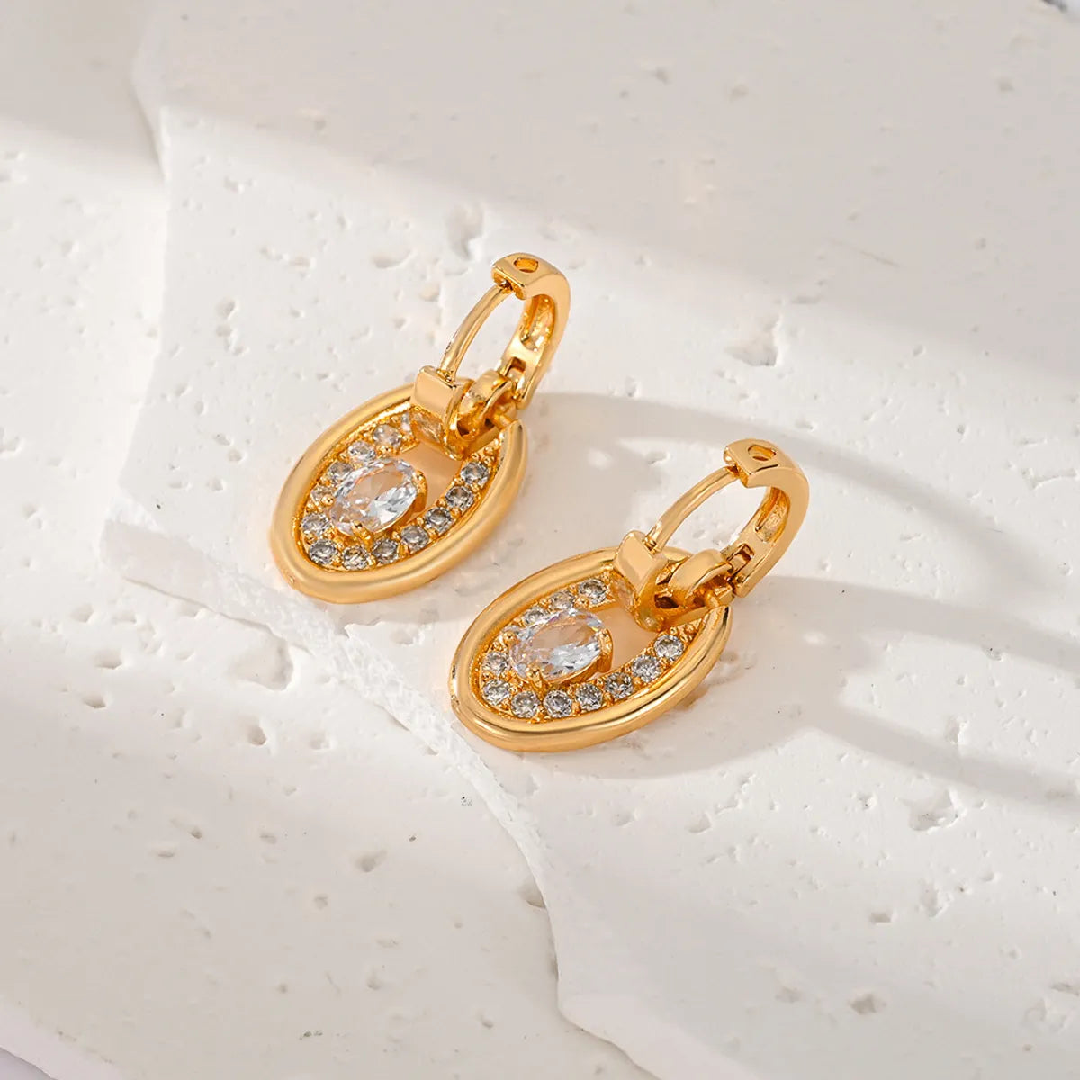 1 Pair Classic Style Oval Plating Inlay Copper Zircon Drop Earrings