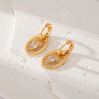 1 Pair Classic Style Oval Plating Inlay Copper Zircon Drop Earrings