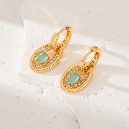 1 Pair Classic Style Oval Plating Inlay Copper Zircon Drop Earrings