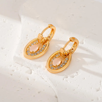 1 Pair Classic Style Oval Plating Inlay Copper Zircon Drop Earrings