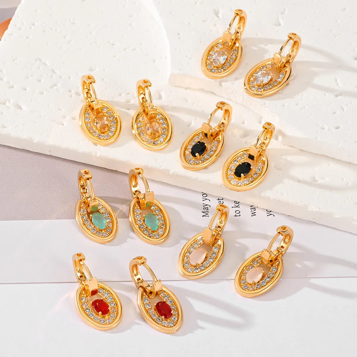 1 Pair Classic Style Oval Plating Inlay Copper Zircon Drop Earrings