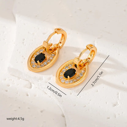 1 Pair Classic Style Oval Plating Inlay Copper Zircon Drop Earrings