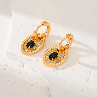 1 Pair Classic Style Oval Plating Inlay Copper Zircon Drop Earrings