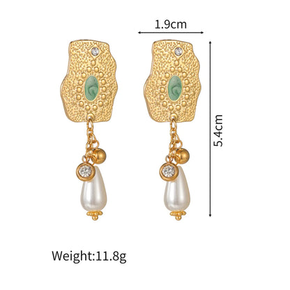 1 Pair Classic Style Pearl Irregular 304 Stainless Steel 18K Gold Plated Drop Earrings