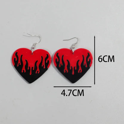 1 Pair Classic Style Printing Flame Heart Shape Printing Arylic Drop Earrings