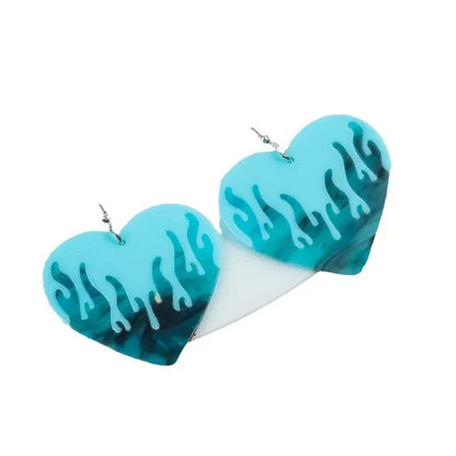 1 Pair Classic Style Printing Flame Heart Shape Printing Arylic Drop Earrings