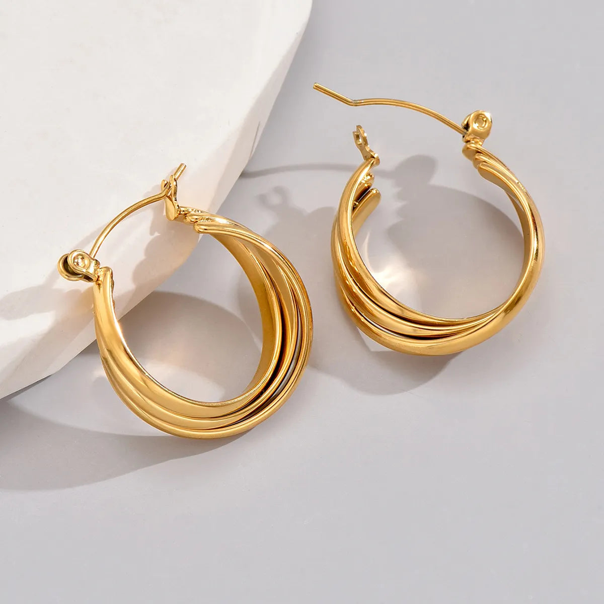 1 Pair Classic Style Roman Style Solid Color Plating 304 Stainless Steel Titanium Steel 18K Gold Plated Ear Studs