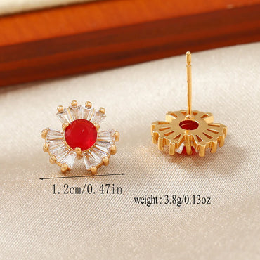 1 Pair Classic Style Round Plating Inlay Alloy Rhinestones Gold Plated Ear Studs