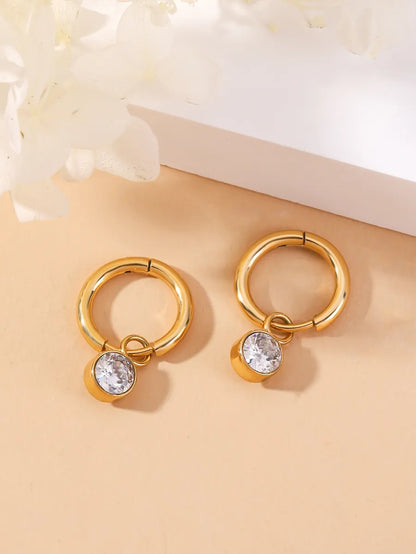 1 Pair Classic Style Round Plating Inlay 304 Stainless Steel Zircon 14K Gold Plated Drop Earrings